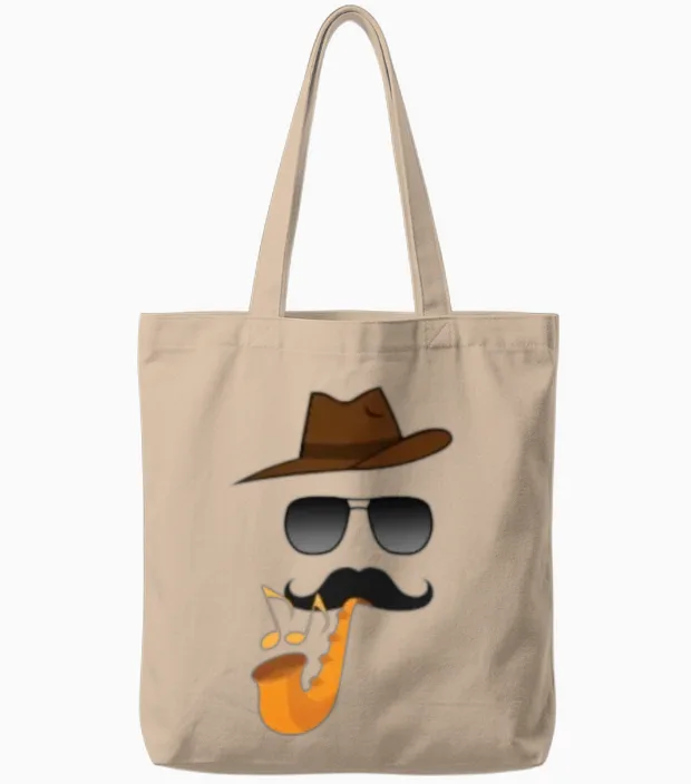 Cool Jazz Saxophone Player Face - Funny Music Desi Tote Bags in Natural