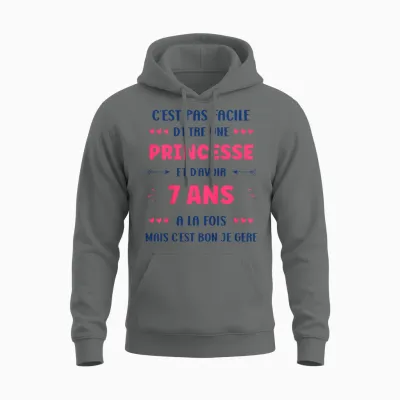 Child Girl 7 Years Child Princess Birthday Humour 7 Years T-Shirt, White, 2 Unisex Hoodie - Graphite Heather