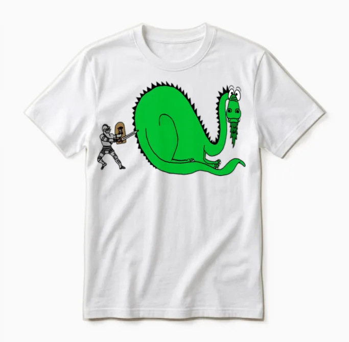 Funny Knight and Dragon Unisex T-Shirt in White