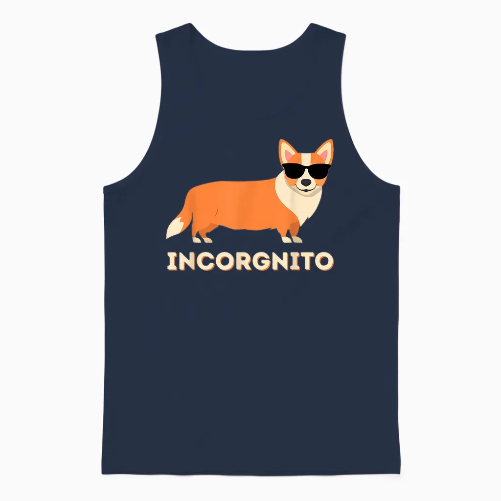 Incorgnito - Funny Welsh Corgi Owner Dog Lover T-Shirt Small Unisex Tank Top in Navy