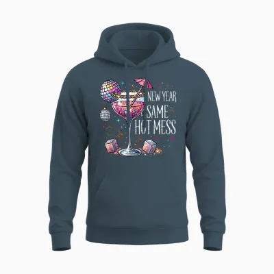 New Year Same Hot Mess Martini Cocktail New Year Women Unisex Hoodie - Dark Heather