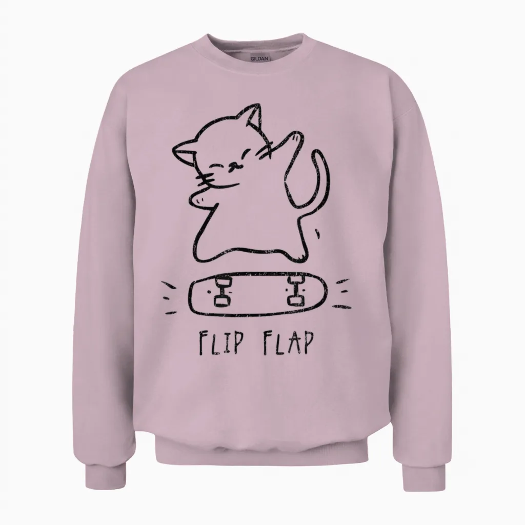 Hip Hop Cat Y2k Vintage Hipster Retro Edgy Streetwear Cat T-Shirt, Gray Unisex Sweatshirt in Light Pink