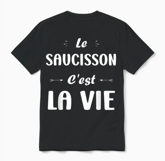 Funny Quote Le Saucisson C'est La Vie Humour Saucisson Unisex T-Shirt in Black