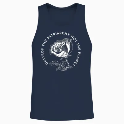 Retro Destroy the Patriarchy Not the Planet Unisex Tank Top - Navy