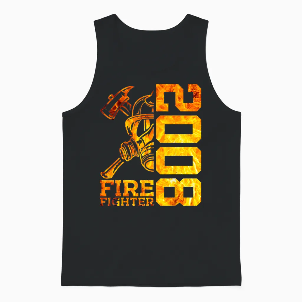 Fire Fighter 2008 15 Years Fire Fighter 15th Birthday T-Shirt, Black Unisex Tank Top in Black
