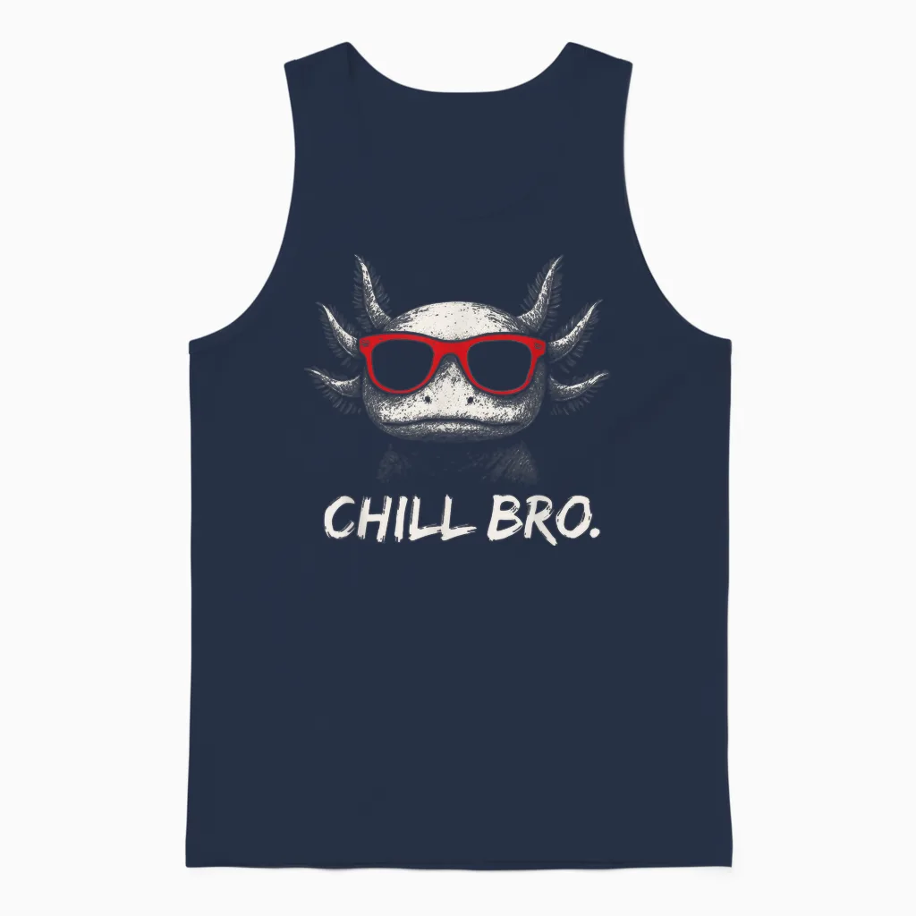 Chill Bro Funny Axolotl with Sunglasses Gamer Unisex Tank Top in Navy