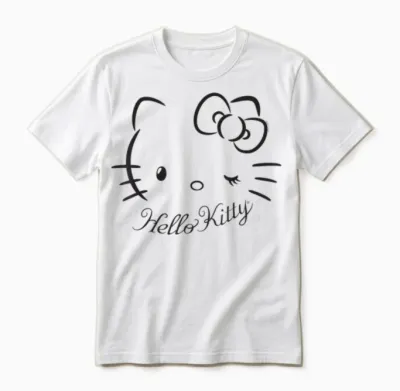 Sanrio Hello Kitty Winking Tee T-Shirt, Women's Casual Classic Cartoon Letter Print T-Shirt, Grey, Small Unisex T-Shirt - White