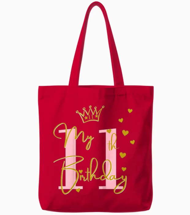 Mädchen-Outfit Zum 11. Geburtstag, Niedlich, 11 Jahre Alt, Rosa Tote Bags in Red