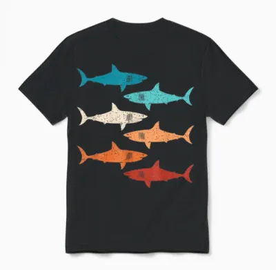 Retro Haifisch Hai Unterwasserlebewesen Ozean Damen Herren Unisex T-Shirt - Black