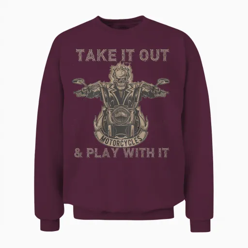 Funny Biker Skeleton Motorcycle Rider - Back Print Unisex Sweatshirt in Maroon