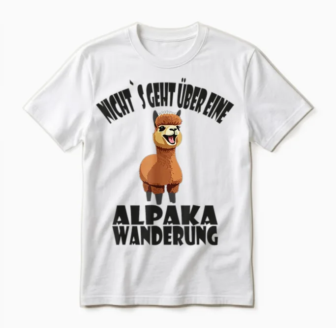 Alpaca Hiking, Funny Alpaca and Lama Saying T-Shirt, White Unisex T-Shirt in White