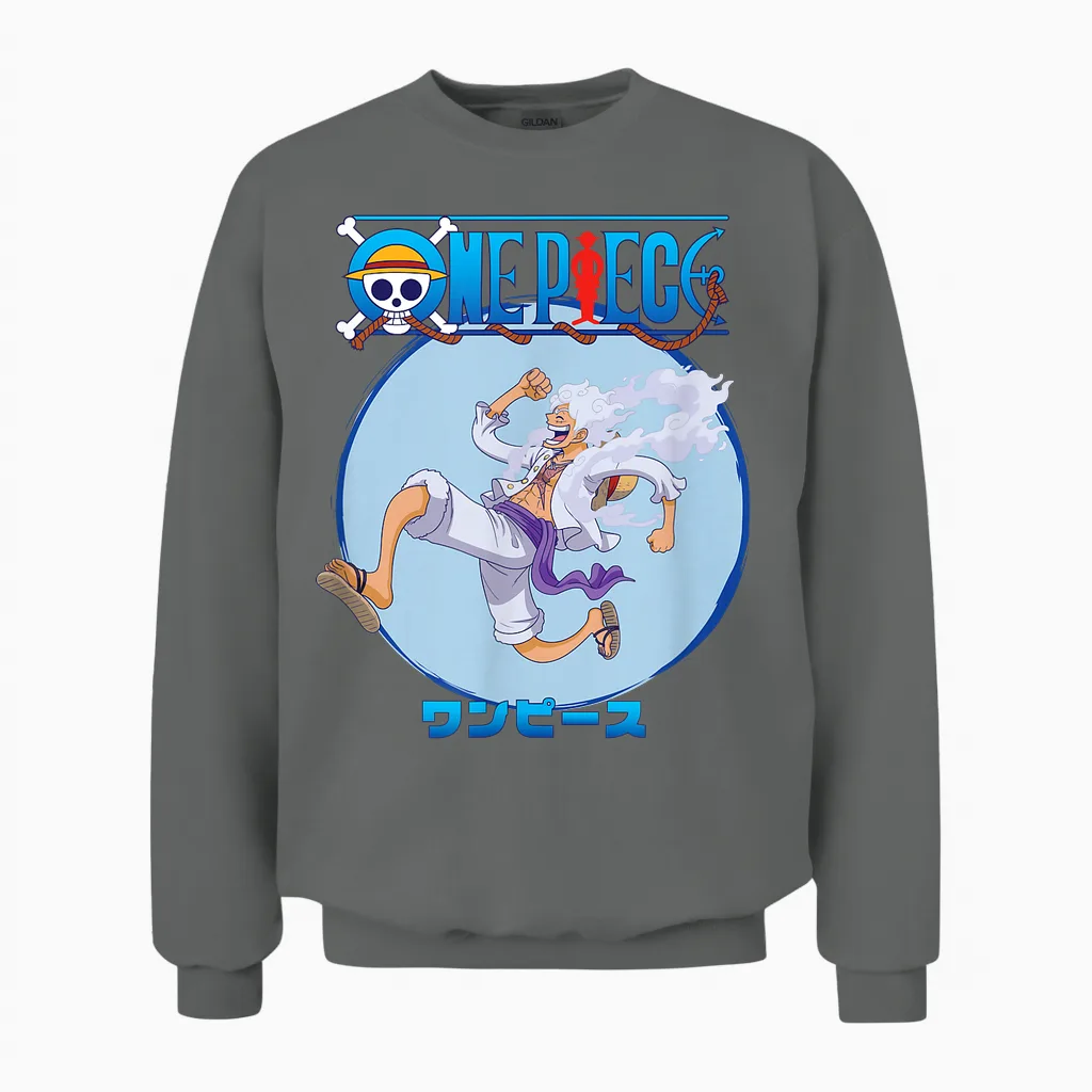 One Piece Anime Luffy Gear 5 Action Pose Unisex Sweatshirt in Graphite Heather