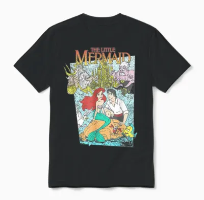 Disney the Little Mermaid Movie Cover T-Shirt, Grey, S Unisex T-Shirt - Black