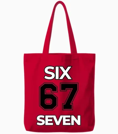 Six Seven Meme Funny of the Fluffy Kid 67 Trend Tote Bags - Red