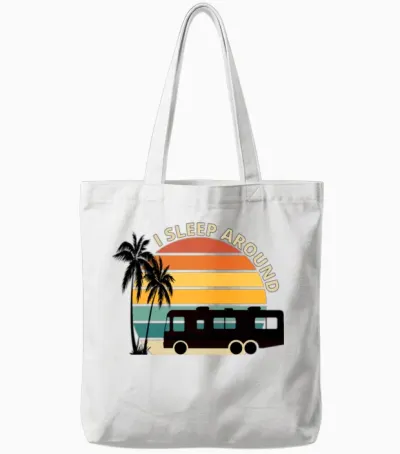 I Sleep Around Funny Rv Retro Sunset Tote Bags - White