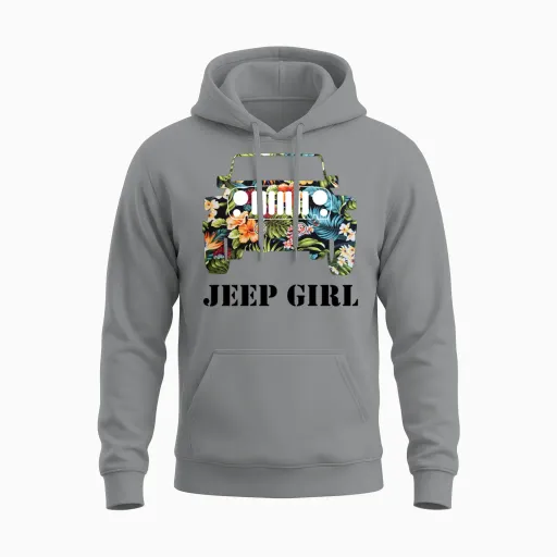 Jeep Girl Tropical Summer & Beach Unisex Hoodie in Sport Grey