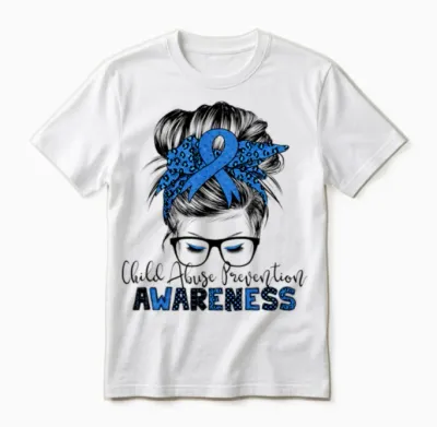 Child Abuse Prevention Awareness Messy Hair Bun Unisex T-Shirt - White
