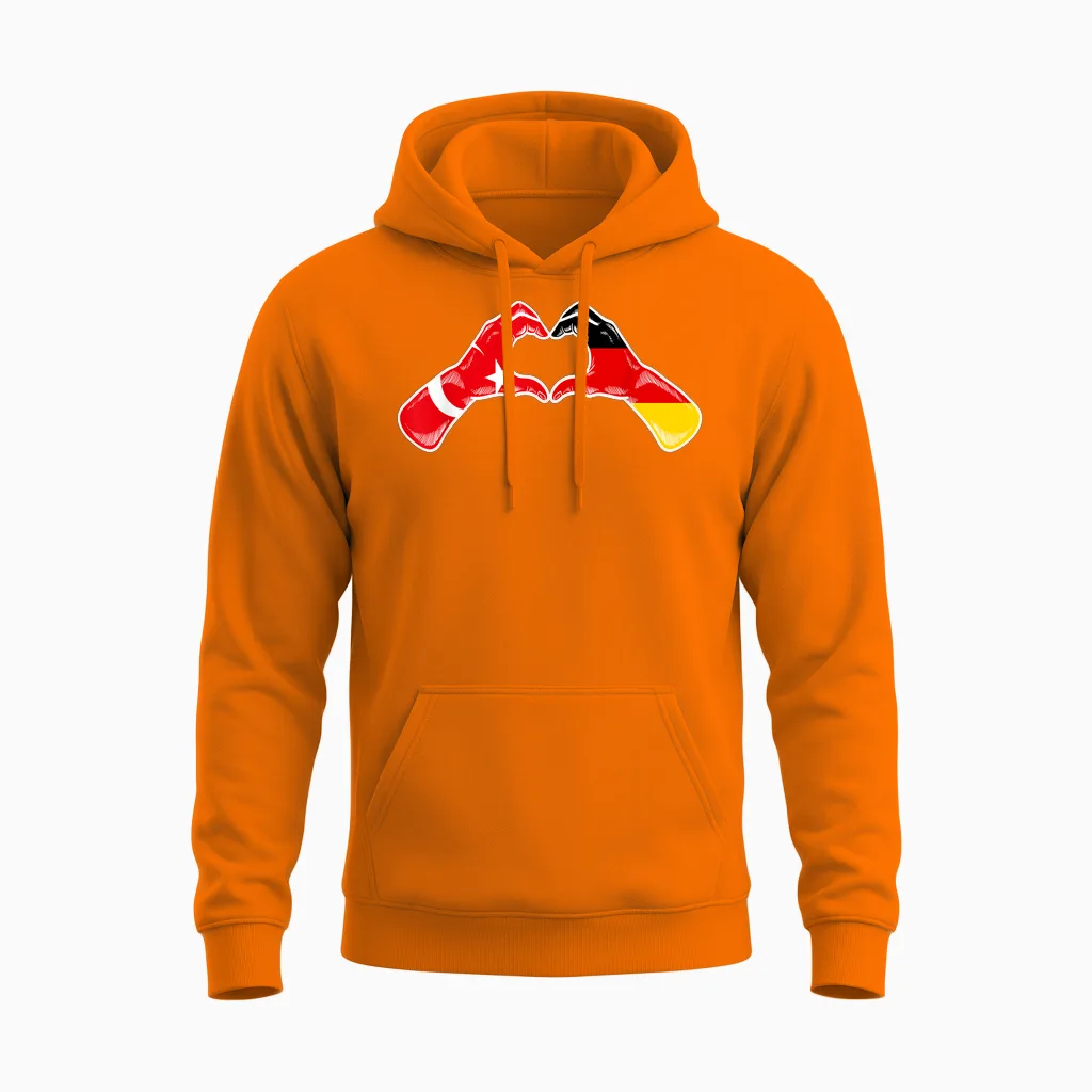 Türkei Deutschland Flagge - Türkisch Deutsches Herz Unisex Hoodie in Safety Orange