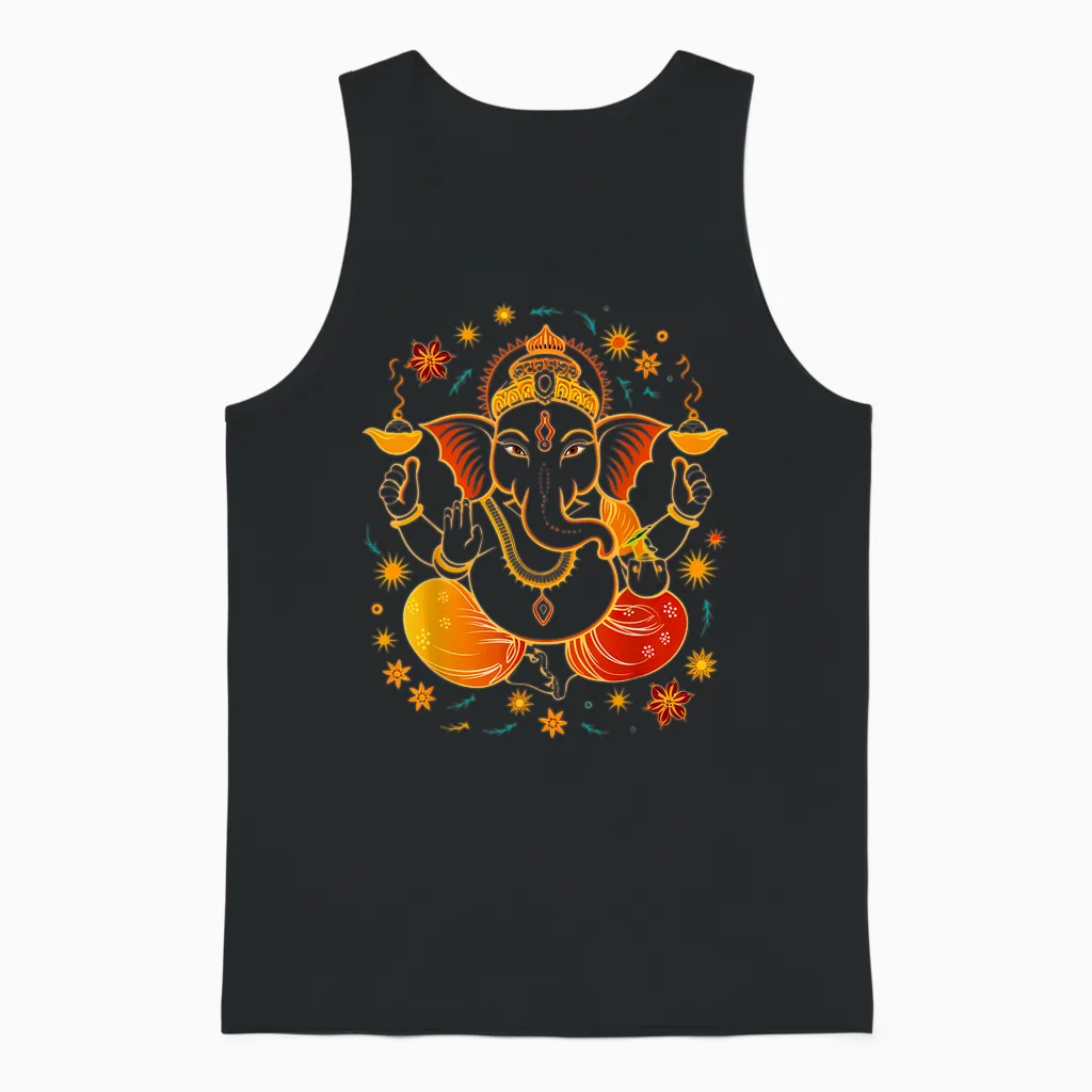 Hindu Ganesh Puja Elephant God India Meditation Yoga Murti T-Shirt, Black, S Unisex Tank Top in Black