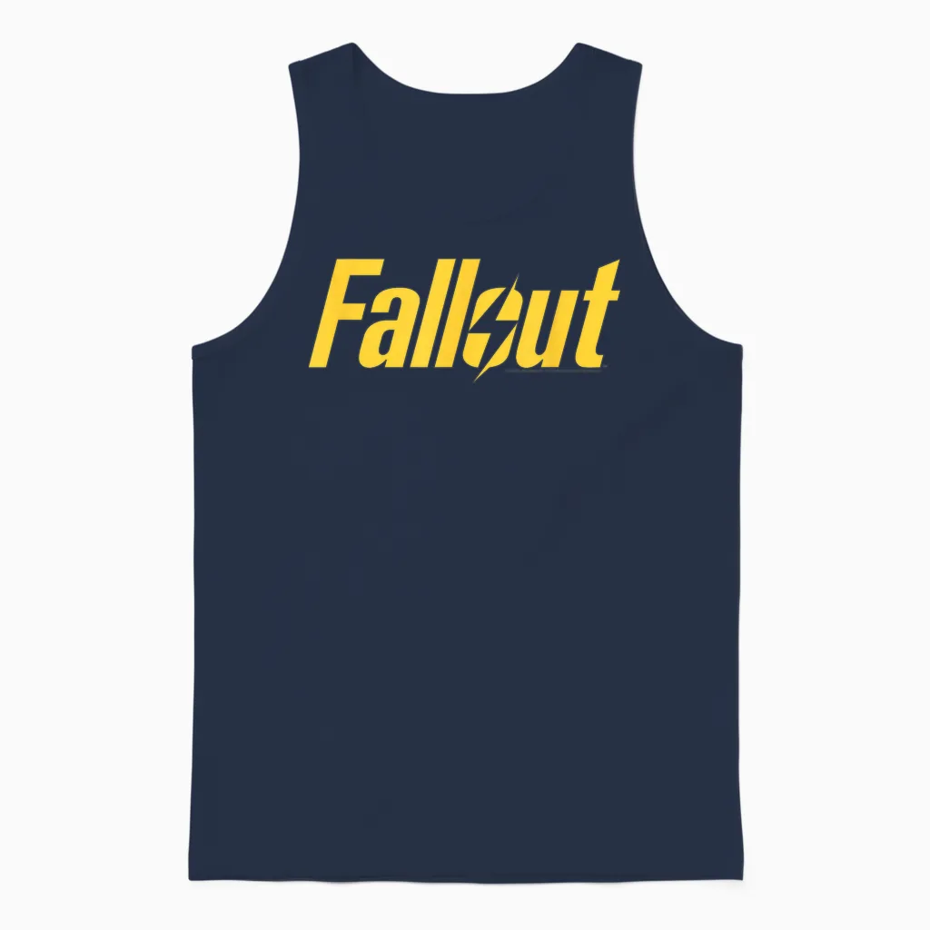 Fallout Tv Series Yellow Lightning Logo T-Shirt, Black Unisex Tank Top in Navy