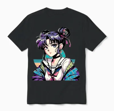 Anime Retro Girl Unisex T-Shirt - Black