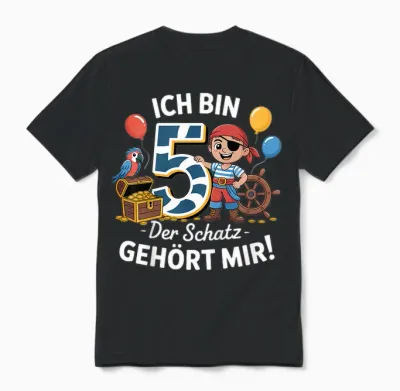 Ich Bin 5 Der Schatz Gehört Mir Piraten 5 Geburtstag Junge Unisex T-Shirt - Black