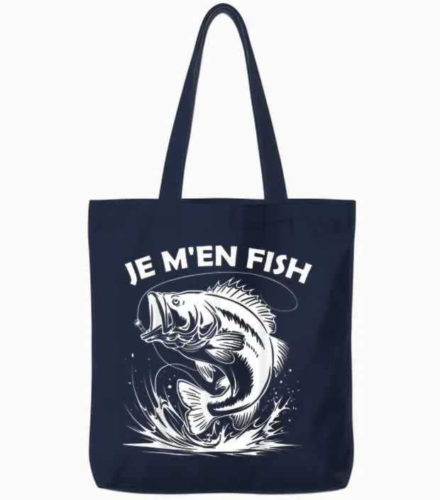 Je M'en Fish Funny Funny Funny Gift for Fishing Lovers T-Shirt, Black, S Tote Bags in Navy