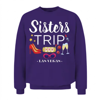 Girls Vacation Las Vegas Sisters Trip Print Unisex Sweatshirt - Purple