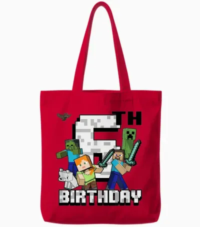 Minecraft Group Shot Happy 6th Birthday Tote Bags - Red