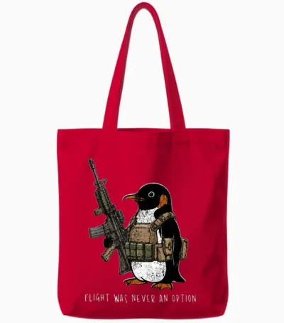Flight Was Never an Option Tactical Penguin Funny Bird Meme Tote Bags - Red