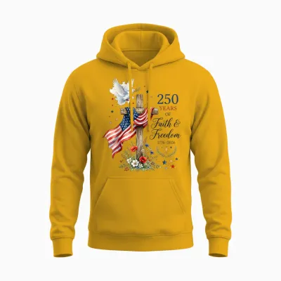 250 Years Faith and Freedom Christian Usa 250th Anniversary Unisex Hoodie - Gold