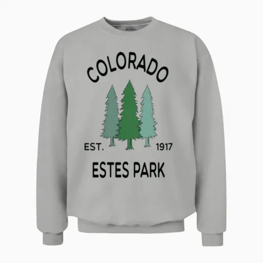 Retro Cool Estes Park Colorado Mountains Pine Unisex Sweatshirt in Ash