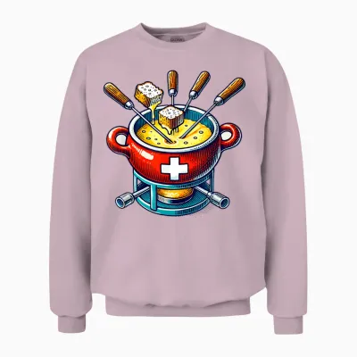Swiss Fondue Clothing for Swiss Cheese Lover T-Shirt, Black, S Unisex Sweatshirt - Light Pink
