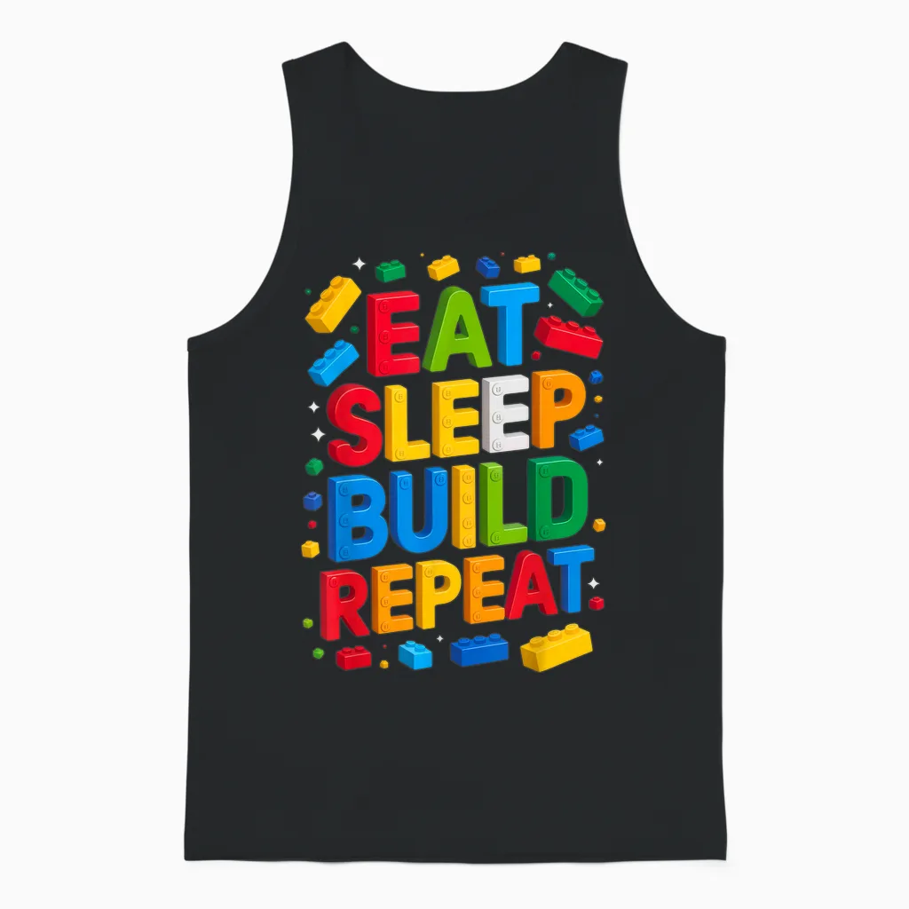 Eat Sleep Build Repeat Bausteine, Bausteine Unisex Tank Top in Black