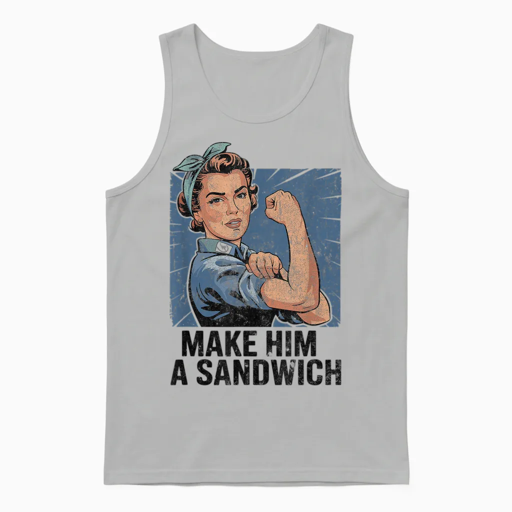 Funny Vintage to Make Him a Sandwich Unisex Tank Top in Ash