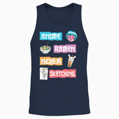 Anime Ramen Boba Sketching - Kawaii Anime Lover Merch Gift T-Shirt Small Unisex Tank Top - Navy
