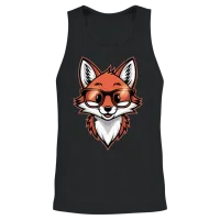 Cute Fox with Glasses Illustration for Animal Unisex Tank Top - Black – 2