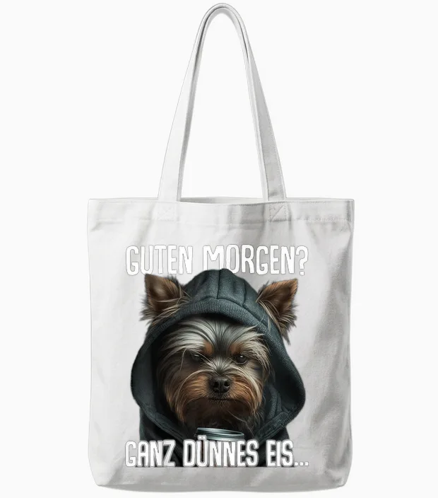 Guten Morgen Morgenmuffel Yorkshire Terrier T-Shirt, Black Tote Bags in White