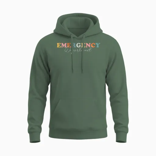 Groovy Proud Staff Emergency Department Emergency Unisex Hoodie in Military Green