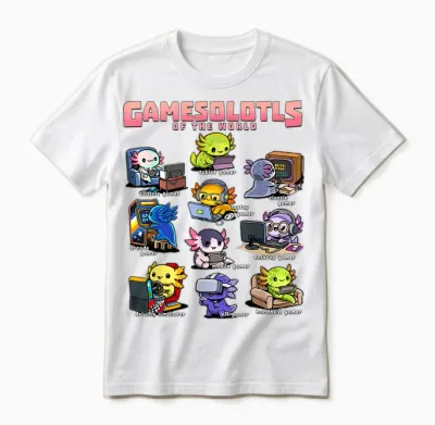 Gamesolotls of the World - Diverse Gamer Axolotl Collection Unisex T-Shirt - White