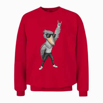 Cool Rocker Shoebill Cigogne Oiseau En Cuir Biker Tenue Unisex Sweatshirt - Red
