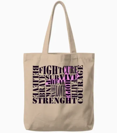 Breast Cancer Words Tote Bags - Natural