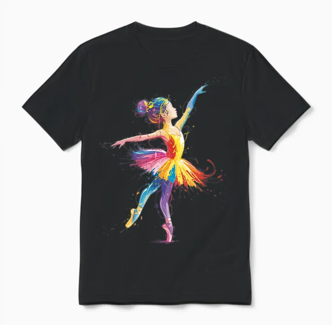 Ballet Girls Colorful Ballerina Dancer Women Girls Unisex T-Shirt in Black