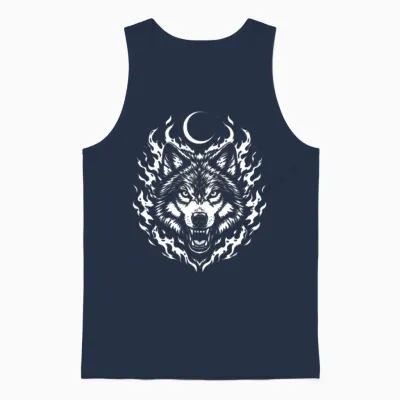 Lupine Flame Moon Wolf Unisex Tank Top - Navy