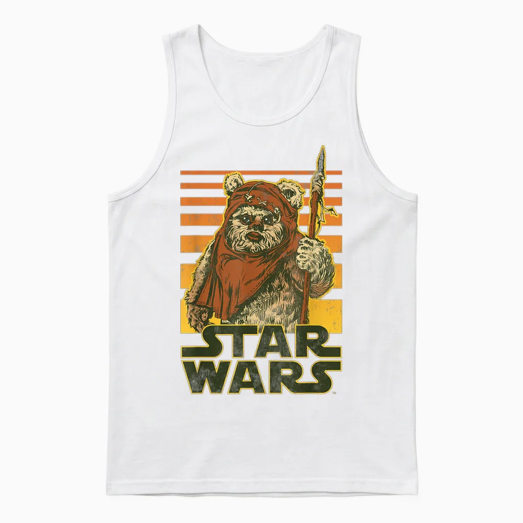 Star Wars Wicket, Retro-Ewok, Sonnenuntergang, Halbton Unisex Tank Top in White