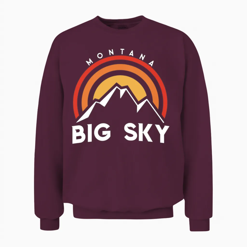 Big Sky Montana Retro Birthday Chirstmas Present Unisex Sweatshirt in Maroon