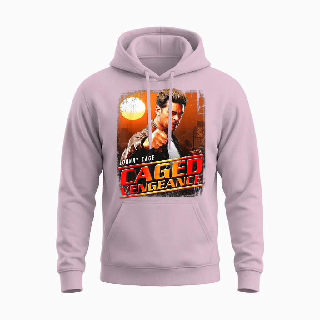 Mortal Kombat 2 Johnny Cage Caged Vengeance Unisex Hoodie in Light Pink