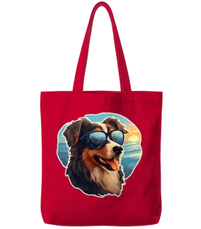 Dog with Sunglasses Tote Bags - Red