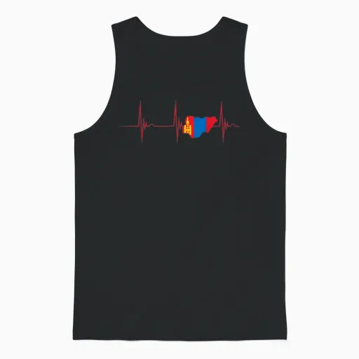 Mongolia Flag Heartbeat Ekg Pulse Map Mongolian Pride T-Shirt, Black, S Unisex Tank Top - Black