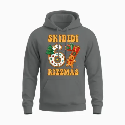 Skibidi 67 Rizzmas Funny Six Seven Meme Christmas Boys Girls Unisex Hoodie - Graphite Heather